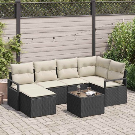 Conjunto de sofá de jardín con cojín 7 pcs Marrón y crema