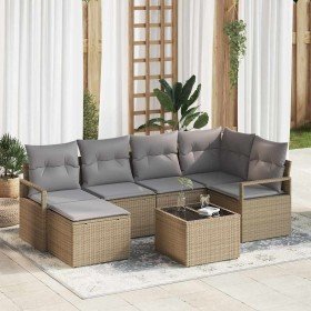 Conjunto de sofá de jardín con cojín 7 pcs Beige y Gris Claro