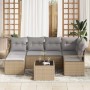 Conjunto de sofá de jardín con cojín 7 pcs Beige y Gris Claro
