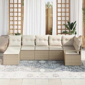 Conjunto de sofá de jardín con cojín 7 pcs Beige y Crema Conjunto de sofá de jardín con cojín 7 pcs Beige y Crema