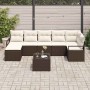 Conjunto de sofá de jardín con cojín 8 pcs Marrón y crema