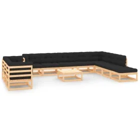 Gartenmöbel 12-tlg. mit Kissen anthrazit Massivholz von vidaXL, Gartensets - Ref: Foro24-3083881, Preis: 952,19 €, Rabatt: %