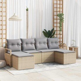 Conjunto de sofá de jardín con cojín 6 pcs Beige y Gris Claro