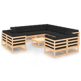 Gartenmöbel 12-tlg. mit Kissen anthrazit Massivholz von vidaXL, Gartensets - Ref: Foro24-3083862, Preis: 993,19 €, Rabatt: %