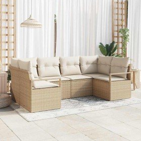 Conjunto de sofá de jardín con cojín 6 pcs Beige y Crema