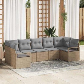 Conjunto de sofá de jardín con cojín 7 pcs Beige y Gris Claro