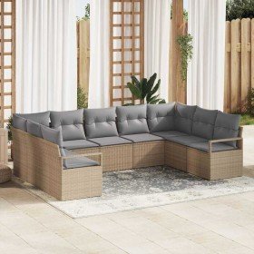 Conjunto de sofá de jardín con cojín 9 pcs Beige y Gris Claro