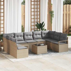Conjunto de sofá de jardín con cojín 10 pcs Beige y Gris Claro