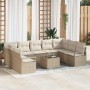 Conjunto de sofá de jardín con cojín 10 pcs Beige y Crema