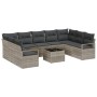 Conjunto de sofá de jardín con cojín 10 pcs Gris Claro