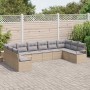 Conjunto de sofá de jardín con cojín 10 pcs Beige y Gris Claro