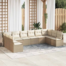 Conjunto de sofá de jardín con cojín 10 pcs Beige y Crema
