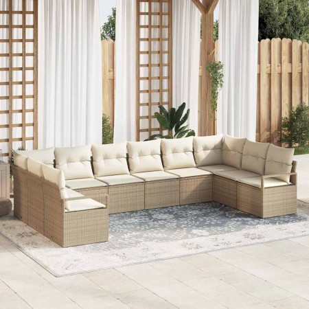 Conjunto de sofá de jardín con cojín 10 pcs Beige y Crema