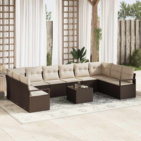 Conjunto de sofá de jardín con cojín 11 pcs Marrón y crema