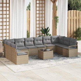 Conjunto de sofá de jardín con cojín 11 pcs Beige y Gris Claro