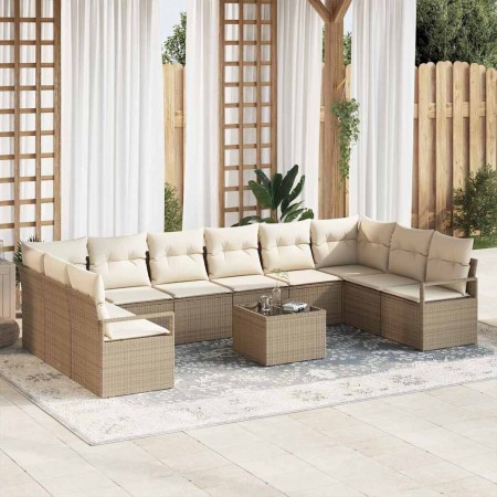 Conjunto de sofá de jardín con cojín 11 pcs Beige y Crema
