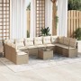 Conjunto de sofá de jardín con cojín 11 pcs Beige y Crema