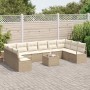 Conjunto de sofá de jardín con cojín 11 pcs Beige y Crema