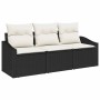 Conjunto de sofá de jardín con cojín 3 pcs Negro y crema