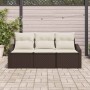 Conjunto de sofá de jardín con cojín 3 pcs Marrón y crema