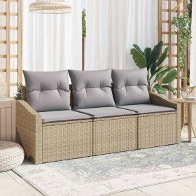 Conjunto de sofá de jardín con cojín 3 pcs Beige y Gris Claro
