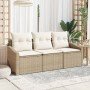 Conjunto de sofá de jardín con cojín 3 pcs Beige y Crema