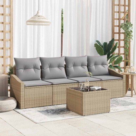 Conjunto de sofá de jardín 5 pcs Beige y gris 55 x 55 x 37 cm