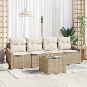 Conjunto de sofá de jardín 5 pcs Beige y Crema 55 x 55 x 37 cm