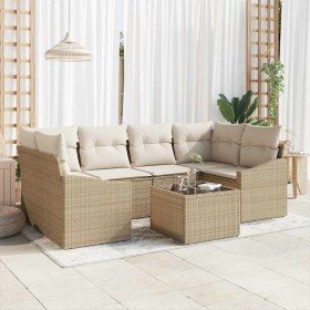 Conjunto de sofá de jardín 7 pcs Beige y Crema 55 x 55 x 37 cm Conjunto de sofá de jardín 7 pcs Beige y Crema 55 x 55 x 37 cm