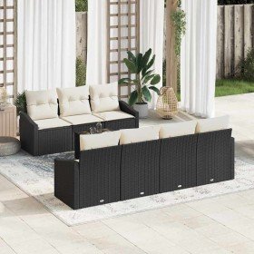 Conjunto de sofá de jardín 8 pcs Negro y crema 55 x 55 x 37 cm