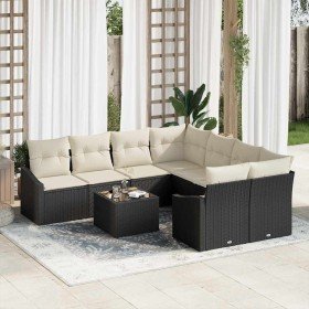 Conjunto de sofá de jardín 9 pcs Negro y crema 55 x 55 x 37 cm