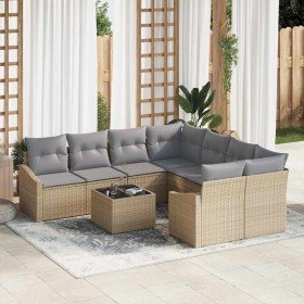 Conjunto de sofá de jardín 9 pcs Beige y gris 55 x 55 x 37 cm