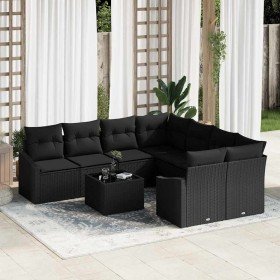 Conjunto de sofá de jardín Manual 9 pcs Negro 55 x 55 x 37 cm
