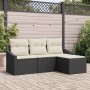 Conjunto de sofá de jardín con cojín 4 pcs Negro y crema