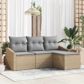 Conjunto de sofá de jardín con cojín 4 pcs Beige y Gris Claro
