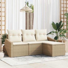 Conjunto de sofá de jardín con cojín 4 pcs Beige y Crema