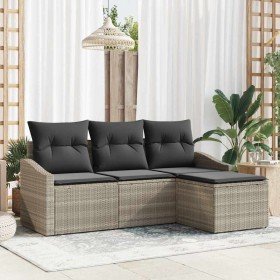 Conjunto de sofá de jardín con cojín 4 pcs Gris Claro Conjunto de sofá de jardín con cojín 4 pcs Gris Claro