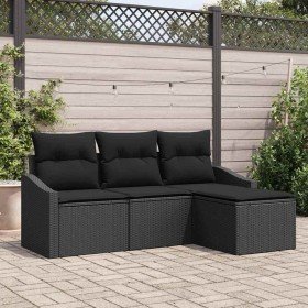 Conjunto de sofá de jardín con cojín 4 pcs Negro Conjunto de sofá de jardín con cojín 4 pcs Negro