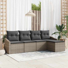 Conjunto de Comedor de Jardín con cojín 5 pcs Gris