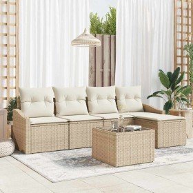 Conjunto de Comedor de Jardín con cojín 6 pcs Beige y Crema
