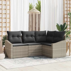 Conjunto de Comedor de Jardín con cojín 4 pcs Gris Claro