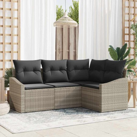 Conjunto de Comedor de Jardín con cojín 4 pcs Gris Claro