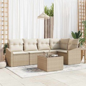 Conjunto de Comedor de Jardín con cojín 6 pcs Beige y Crema