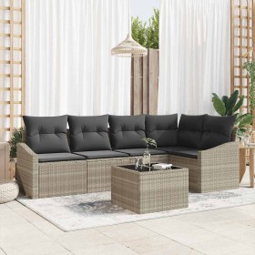 Conjunto de Comedor de Jardín con cojín 6 pcs Gris Claro