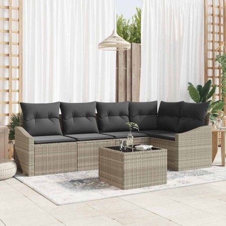 Conjunto de Comedor de Jardín con cojín 6 pcs Gris Claro