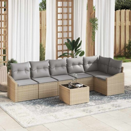 Conjunto de Comedor de Jardín 7 pcs Beige y Gris Claro