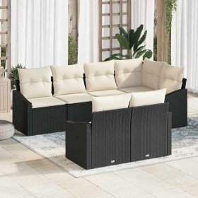 Conjunto de Comedor de Jardín con cojín 7 pcs Negro y crema en Sofás de exterior | Comprar online en Foro24