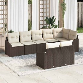 Conjunto de Comedor de Jardín con cojín 8 pcs Marrón y crema