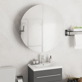Armario de baño con espejo redondo y LED gris 54x54x17,5 cm