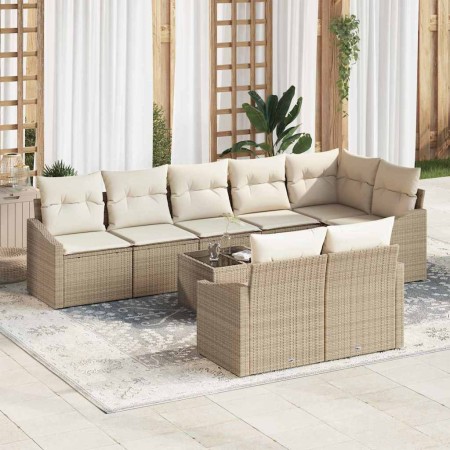Conjunto de Comedor de Jardín con cojín 9 pcs Beige y Crema